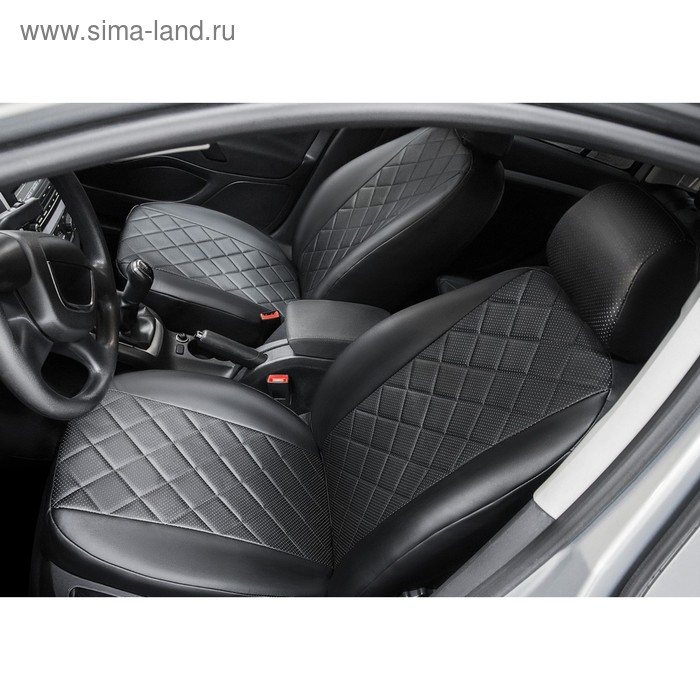 

Авточехлы Rival Ромб, задняя спинка раздельная 40/60, Volkswagen Polo V седан 2010-2015 2015-н.в., эко-кожа, черные, SC.5801.2