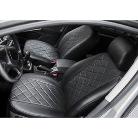 

Авточехлы Rival Ромб, задняя спинка раздельная 40/60, Toyota Camry XV40 седан 2006-2011, эко-кожа, черные, SC.5705.2