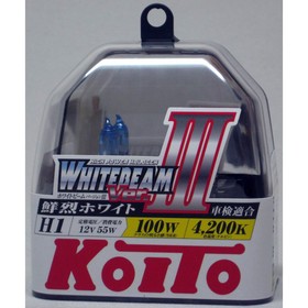 Лампа автомобильная Koito, H1 12 В (55) (100w) P14.5s Whitebeam III 4200K, набор 2 шт