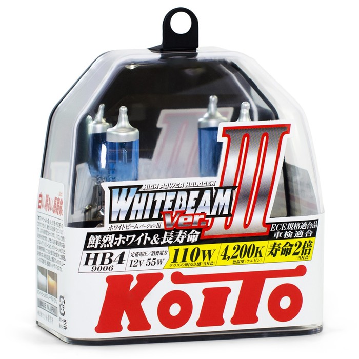 цена Лампа автомобильная Koito, HB4/9006 12 В, (55w) (100w) P22d Whitebeam III 4200K , 2 шт