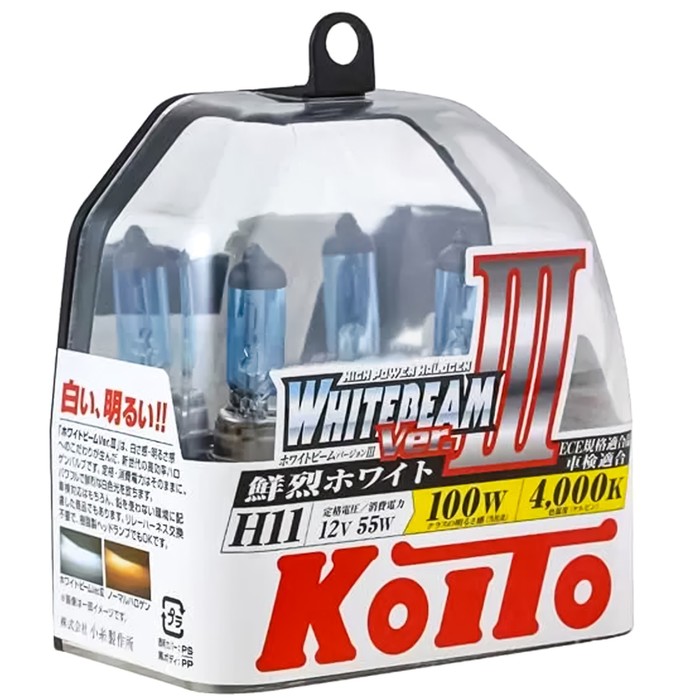 цена Лампа автомобильная Koito, H11 (55w) (100w) PGJ19-2 Whitebeam III 4000K, набор 2 шт
