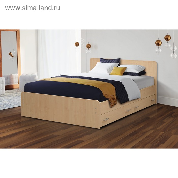 фото Кровать на уголках №5 с ящиками, 1200 × 1900 мм, цвет клён матрица