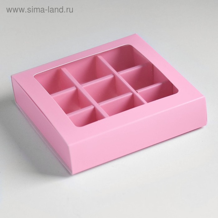 Коробка под 9 конфет с обечайкой, розовый, 14,5 х 14,5 х 3,5 см коробка под 9 конфет с обечайкой пресса с окном 14 5 х 14 5 х 3 5 см
