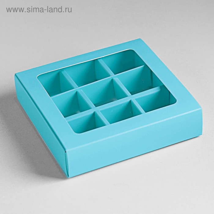 Коробка под 9 конфет с обечайкой, голубой, 13,7 х 13,7 х 3,5 см коробка под 9 конфет с обечайкой пресса с окном 14 5 х 14 5 х 3 5 см