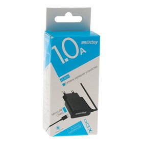 

Сетевое зарядное устройство Smartbuy FLASH, 1 A, microUSB, черное