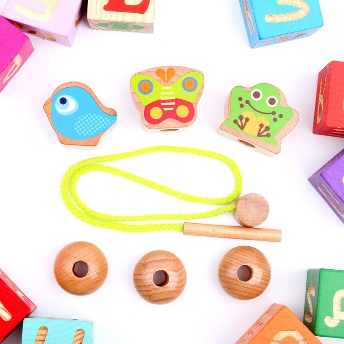 фото Шнуровка "животные", 6 деталей: 3 × 2 см; 4 × 2 см мир деревянных игрушек