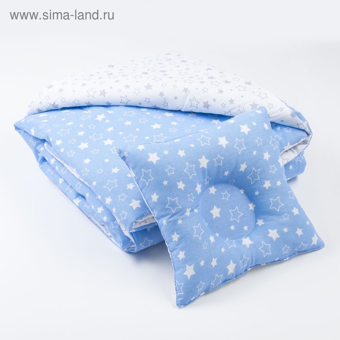 Комплект в кроватку (Одеяло детское, подушка фигурная), серый/голубой, бязь, хл100%