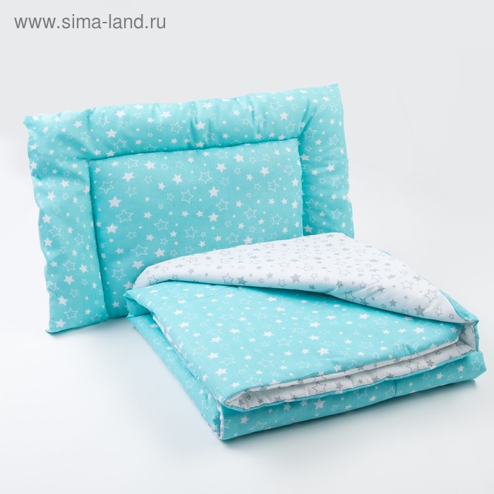 фото Комплект в кроватку (одеяло, подушка), цвет серый/бирюзовый эдельвейс