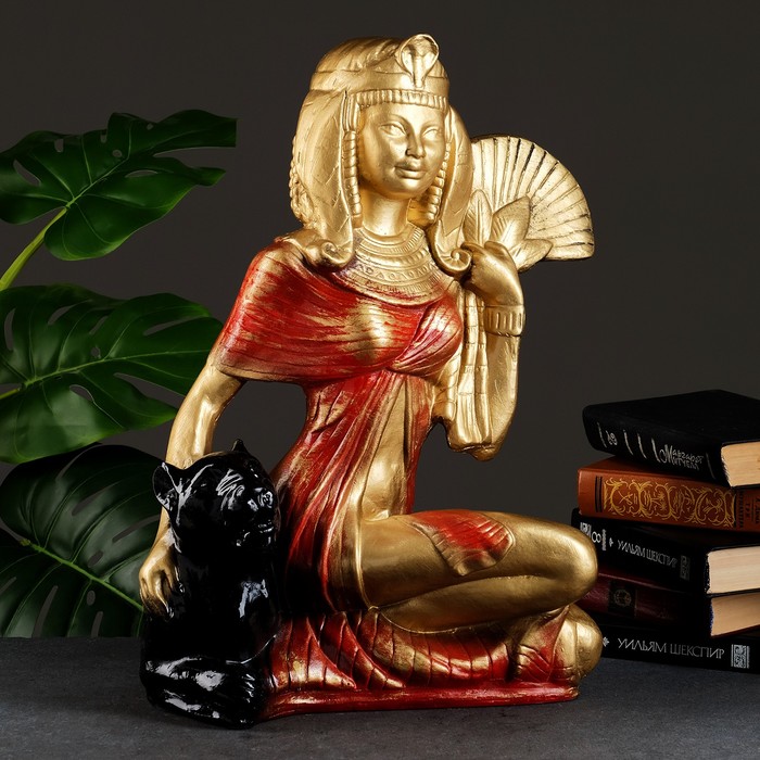 Фигура Клеопатра с пантерой сидя большая бронза/красный, 21х39х51см