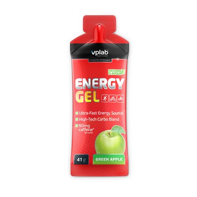 Предтренировочные комплексы VPLAB Energy Gel + caffeine / 41 g / зеленое яблоко