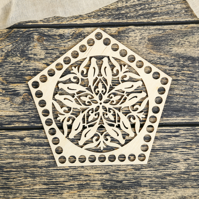 Заготовка для вязания "Пятиугольник Ажурный 72" фанера 3мм 15 см