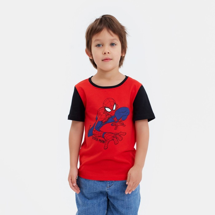 Футболка детская MARVEL «Человек паук», рост 98-104 (30), цвет красный/чёрный колготки ночной город человек паук чёрный серый 98 104 см