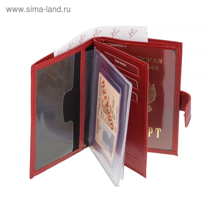 

Обложка для паспорта и автодокументов, с застёжкой, клапан, цвет красный, перламутр