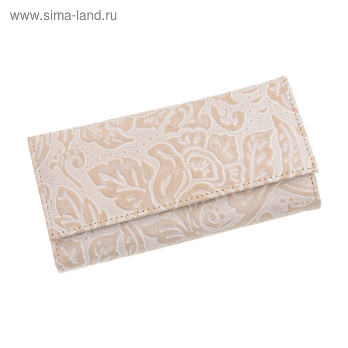 Кошелек, фермуар, бежевый, пион