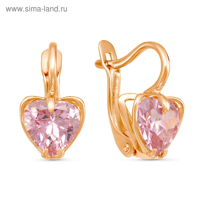 

Серьги LOVE STORY "Кристалл" сердце, позолота, цвет розовый