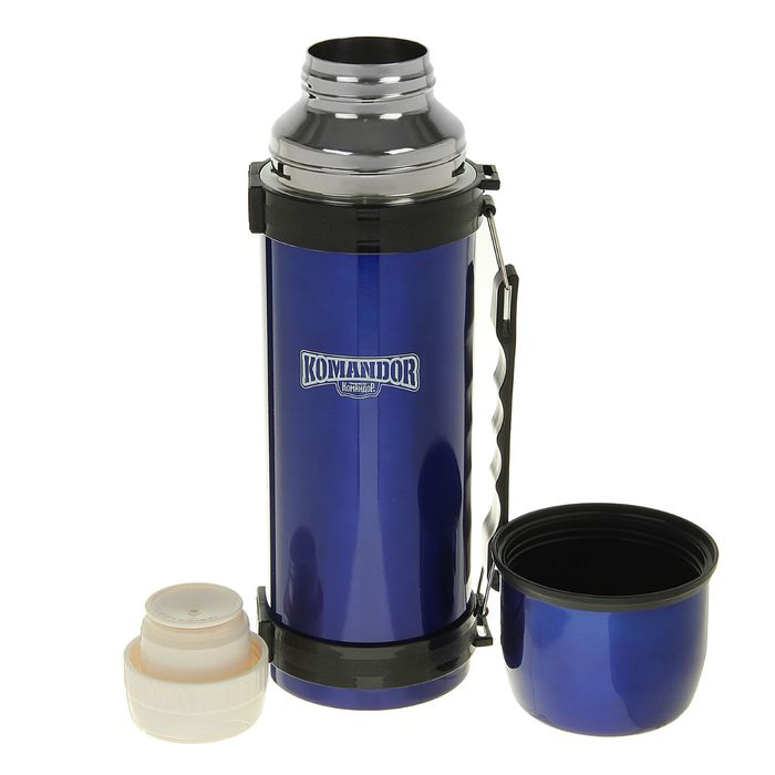 Термос туристический «Командор» с прямой ручкой, 1200 мл, 1 кружка, синий