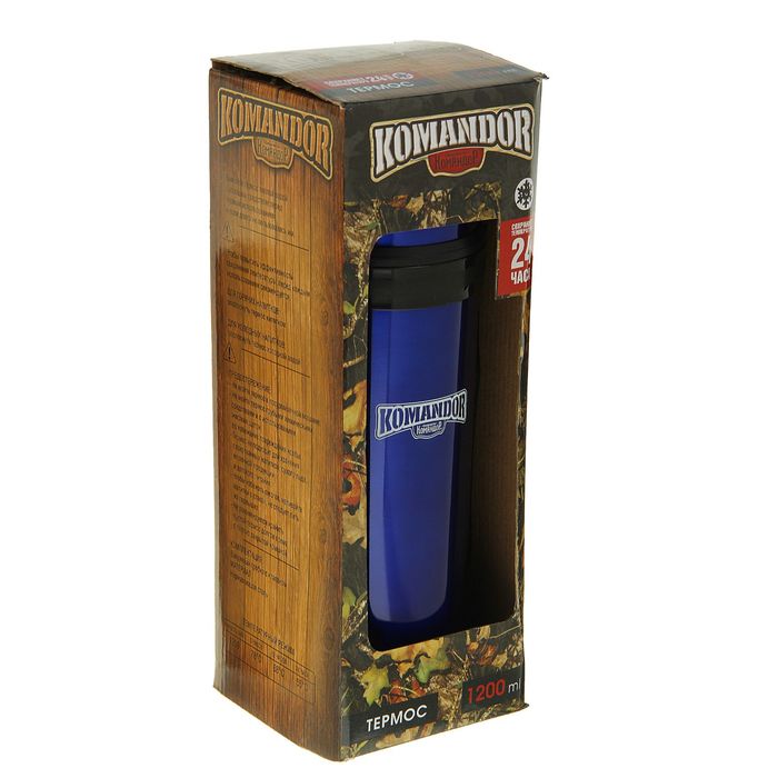 Термос туристический «Командор» с прямой ручкой, 1200 мл, 1 кружка, синий