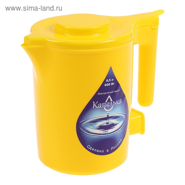 Чайник электрический Капелька, пластик, 0.5 л, 600 Вт, желтый