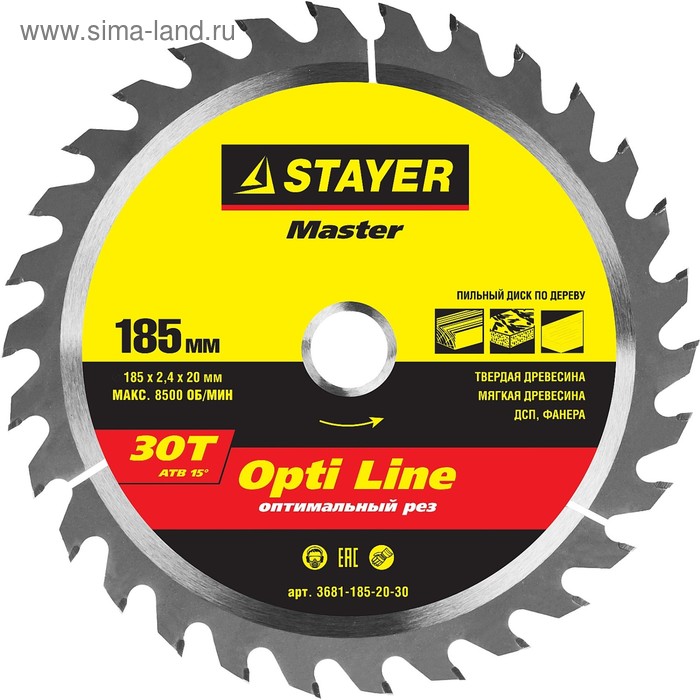 Диск пильный по дереву STAYER OPTI-Line 3681-185-20-30, 185х20 мм, 30Т