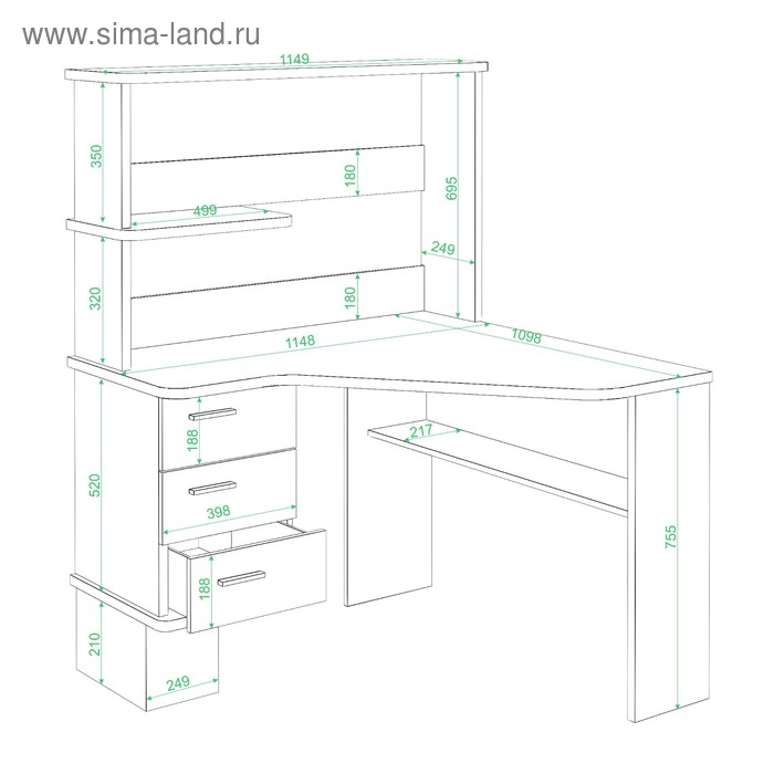 

Стол с надстройкой, левый угол, 1150 × 1100 × 1500 мм, цвет белый жемчуг