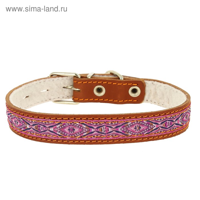 

Ошейник кожаный с тесьмой, на синтепоне, ОШ 39-46 х 2,5 см, микс цветов