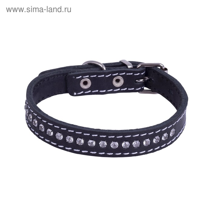 

Ошейник кожаный двухслойный со стразами, ОШ 24-30 х 1,5 см, микс цветов