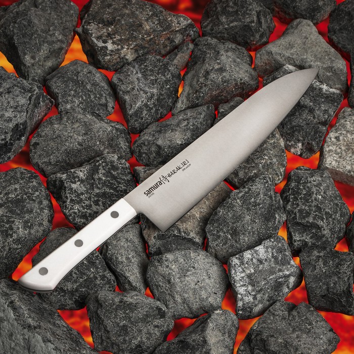 Нож кухонный Samura HARAKIRI, шеф, лезвие 24 см, белая рукоять кухонный нож samura harakiri shr 0085b k