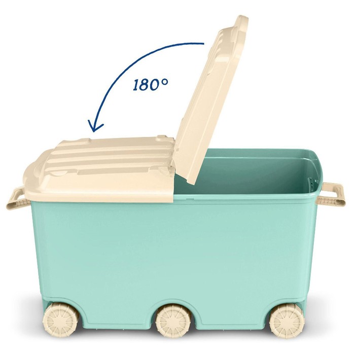 Ящик для игрушек на колёсах с декором, 66,5 л, цвет голубой