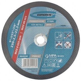 

Круг отрезной Gross 74390, по металлу, 230х2.5х22.2 мм, F30