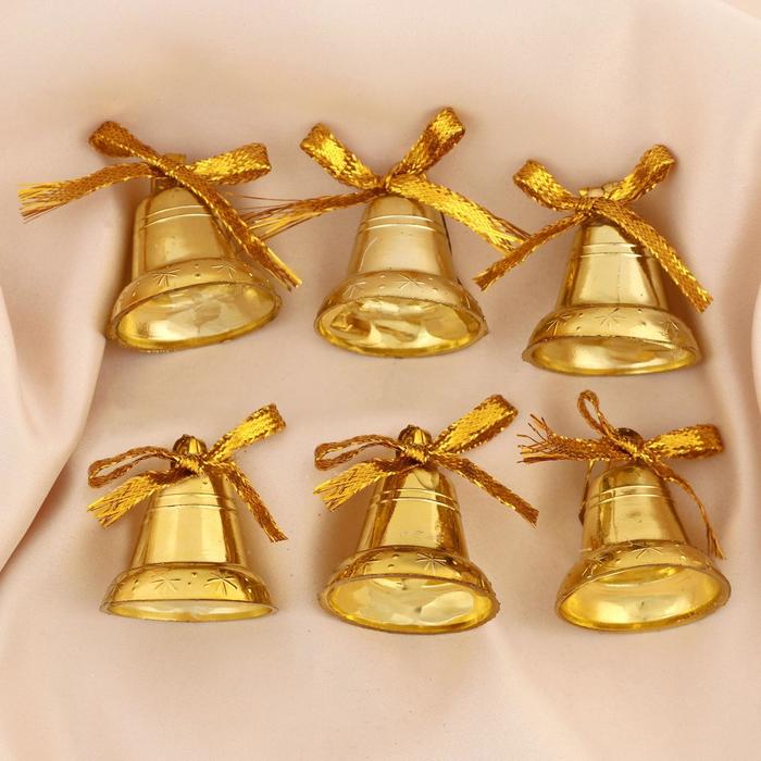 фото Украшение ёлочное "колокольчики со звёздочками и бантиком" (набор 6 шт) 3 см, микс зимнее волшебство