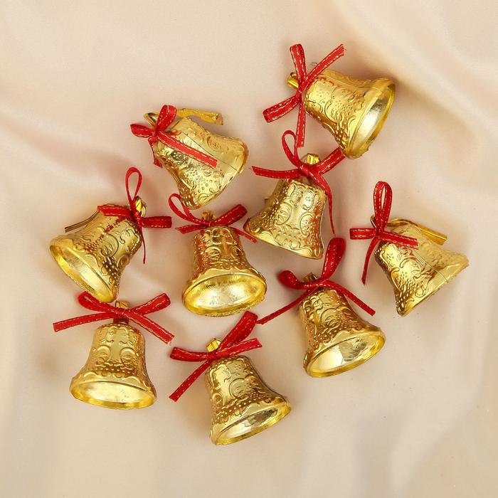 Украшение ёлочное Колокольчики ажурные (набор 9 шт) 2,5 см, красно-золотой украшение ёлочное колокольчики кракелюр набор 6 шт 6х5 см красно золотой