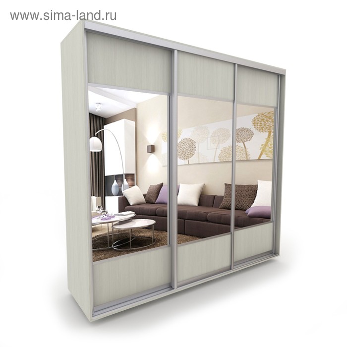 фото Шкаф-купе «акцент-дуэт», 1800 × 600 × 2310 мм, зеркало, цвет выбеленное дерево