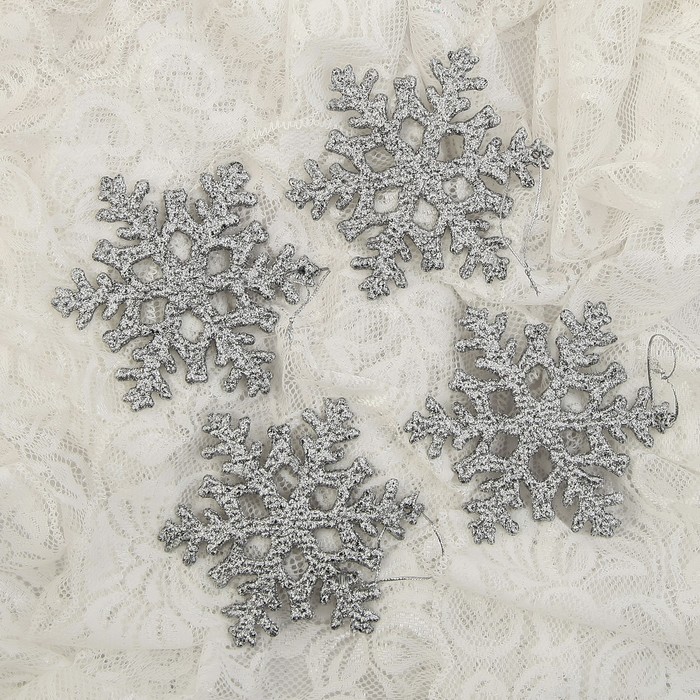 Ёлочные игрушки "Снежинки с ромбиками" (набор 4 шт.)