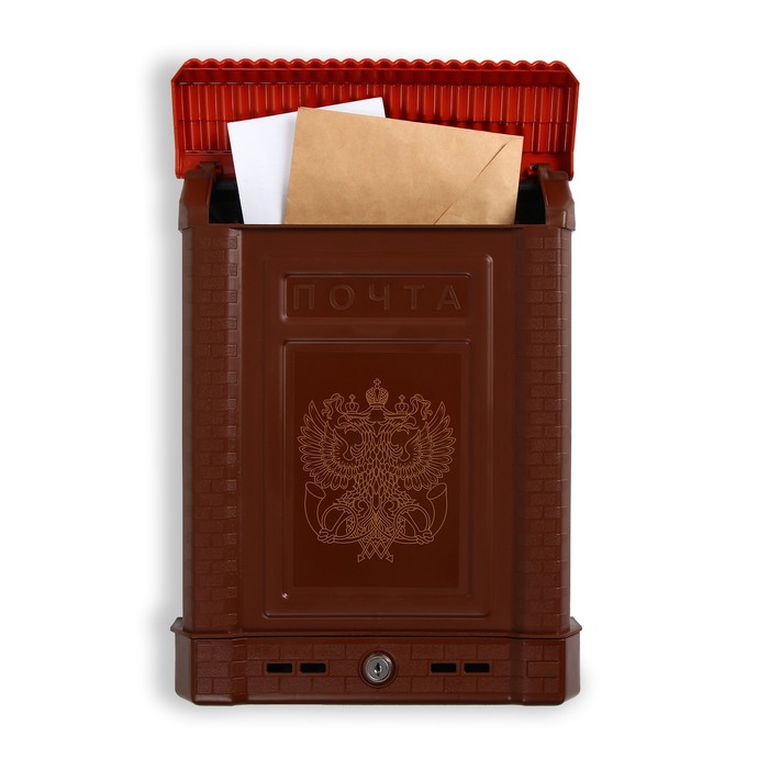 фото Ящик почтовый, пластиковый, «премиум», с замком, коричневый цикл