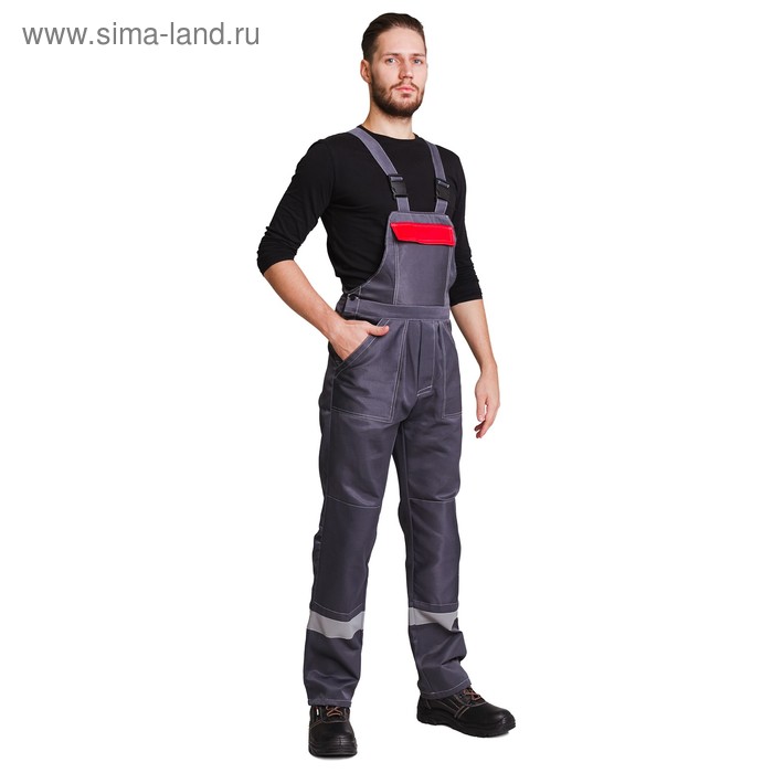 фото Костюм №802, п/комбинезон+куртка, хлопок/полиэфир, цвет серый/красный, р. 56-58/182-188