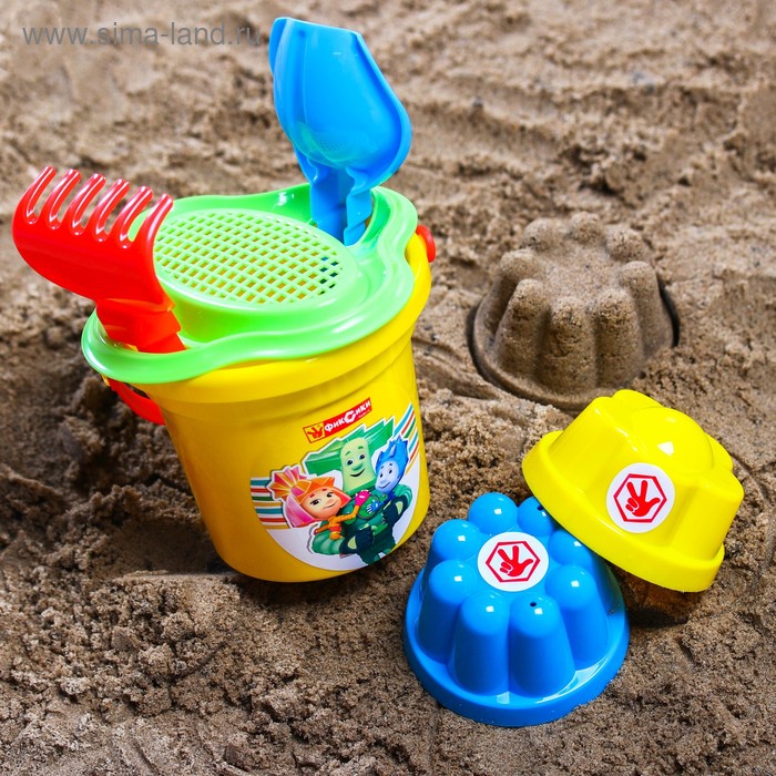 фото Набор для игры в песке: ведро, сетка, лопата, грабли, 2 формочки, фиксики цвет микс, 530 мл