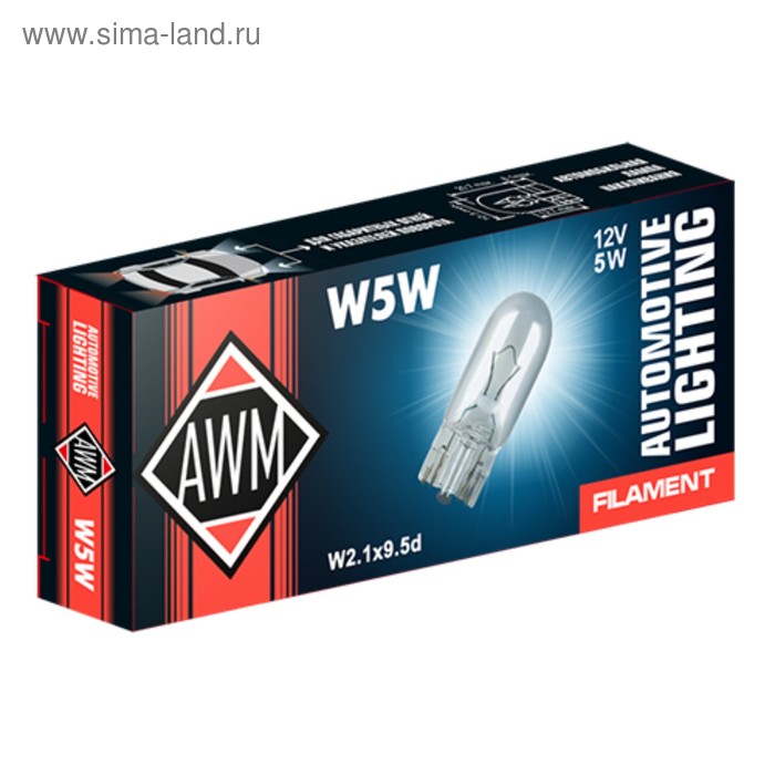 Лампа автомобильная AWM, W5W 12V 5W (BA2.1*9.5D)
