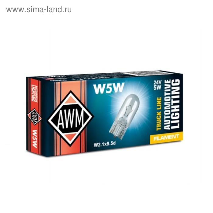 Лампа автомобильная AWM, W5W 24V 5W (W2.1x9,5d) лампа автомобильная awm r10w 24v 10w ba15s