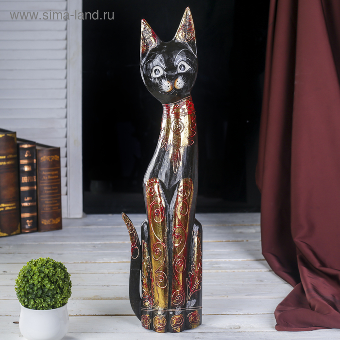 

Сувенир дерево "Кошка с красным узором" 5х14х60 см