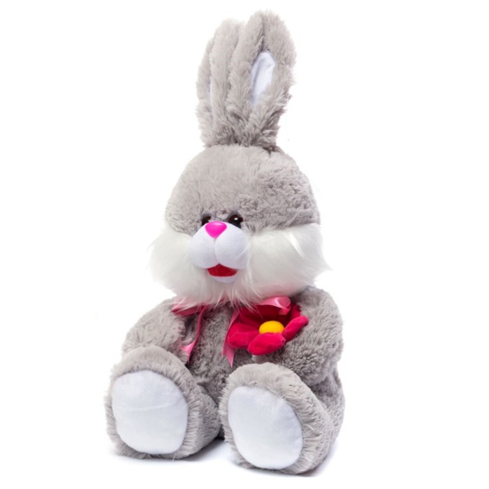 Мягкая игрушка «Зайчик», с цветком, 61 см, цвет серый