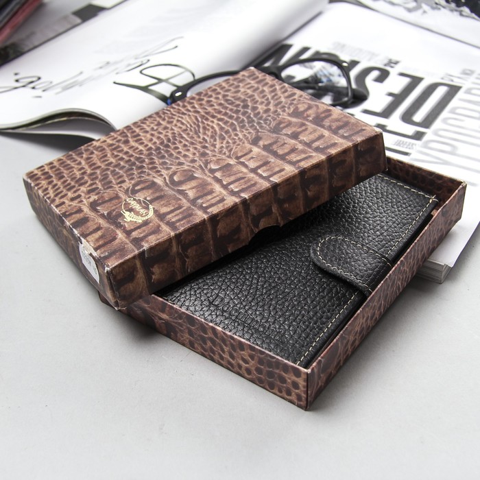 Портмоне 2в1, отдел для купюр, отдел для автодокументов и паспорта, флотер, цвет чёрный