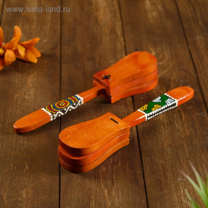 Музыкальный инструмент дерево Кастаньет с узором 4x5x23 см