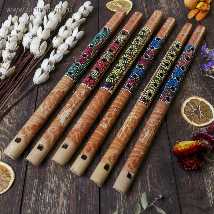 Музыкальный инструмент бамбук Флейта Этнический орнамент 35x2,5x2,5 см