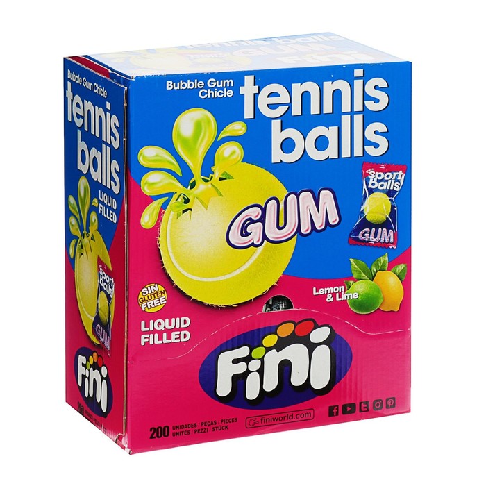 фото Жевательная резинка tennis balls с начинкой лимон-лайм, 5 г fini