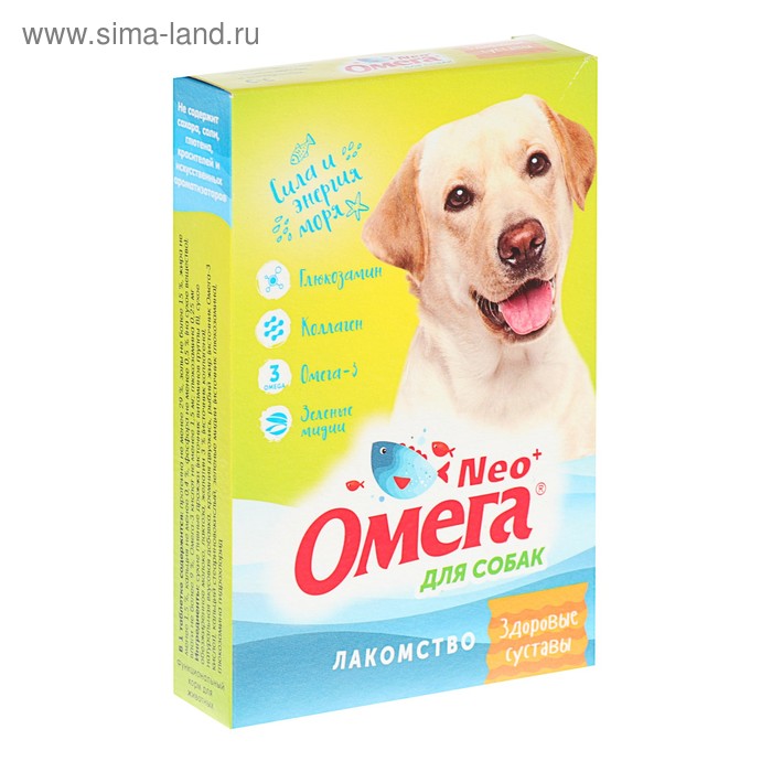 Лакомство Омега Nео+ Здоровые суставы для собак, с глюкозамином и коллагеном, 90 табл лакомство для птиц с биотином омега nео 50г