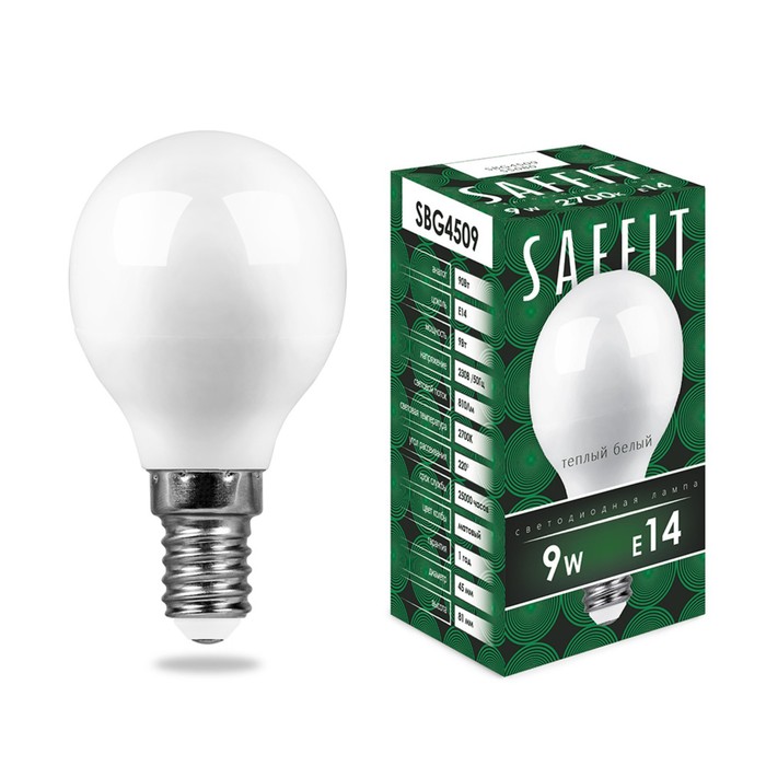 

Лампа светодиодная SAFFIT, G45, 9 Вт, E14, 2700 К, 810 Лм, 220°, 80 х 45