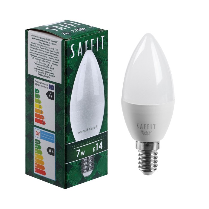 

Лампа светодиодная SAFFIT, C37, 7 Вт, E14, 2700 К, 560 Лм, 220°, 100 х 37