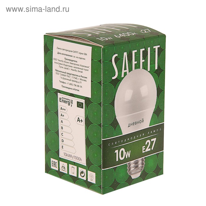 

Лампа светодиодная SAFFIT SBA6010, A60, E27, 10 Вт, 230 В, 6400 К, 800 Лм, 220°, 108 х 60 мм