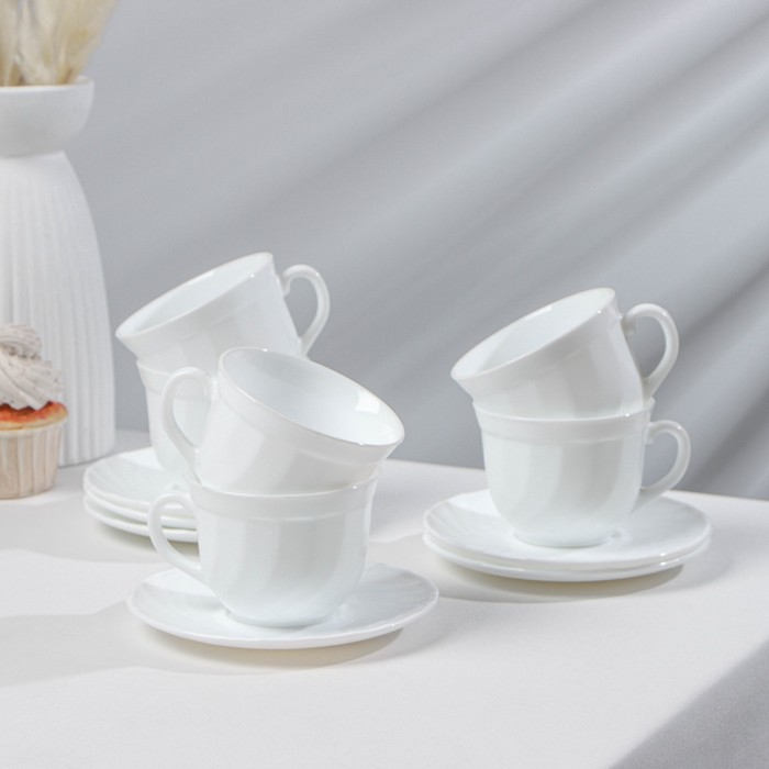 цена Сервиз чайный Luminarc Trianon, 220 мл, стеклокерамика, 6 персон, цвет белый