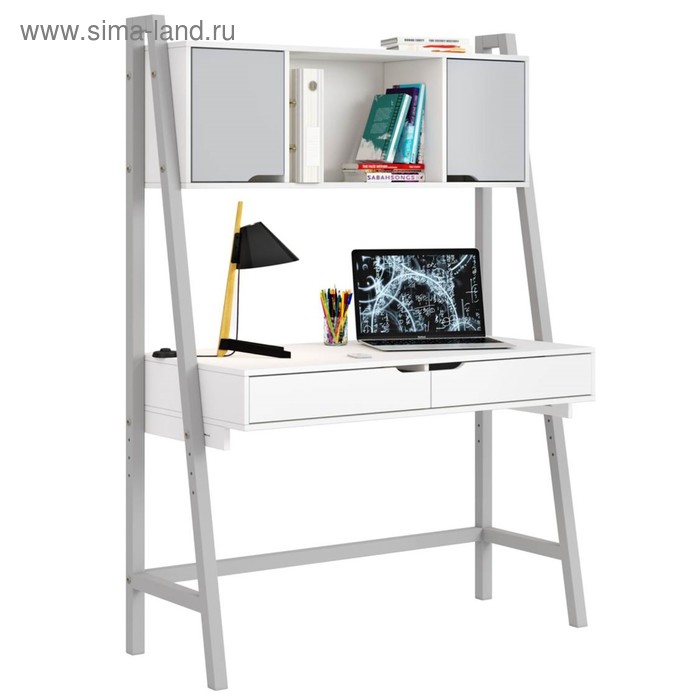 фото Стол письменный polini kids mirum высокий с полкой, белый/двери серые